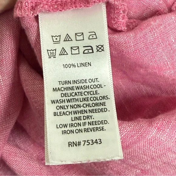 Tahari 100% Linen Pink Split Neck Short Sleeve Top M Summer Lightweight Blouse - Picture 6 of 7